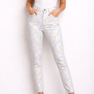 Vintage 1980s Pastel Fruit Colourful High Rise Waist Skinny Denim Jeans Pants